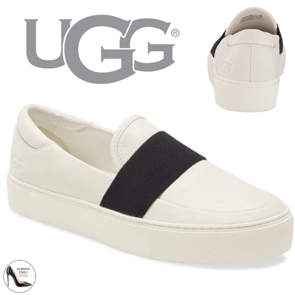UGG Chayze WHITE LEATHER SLIP-ON FASHION SNEAKER COMFORTABLE FLAT SHOES LOAFERS - Picture 1 of 10